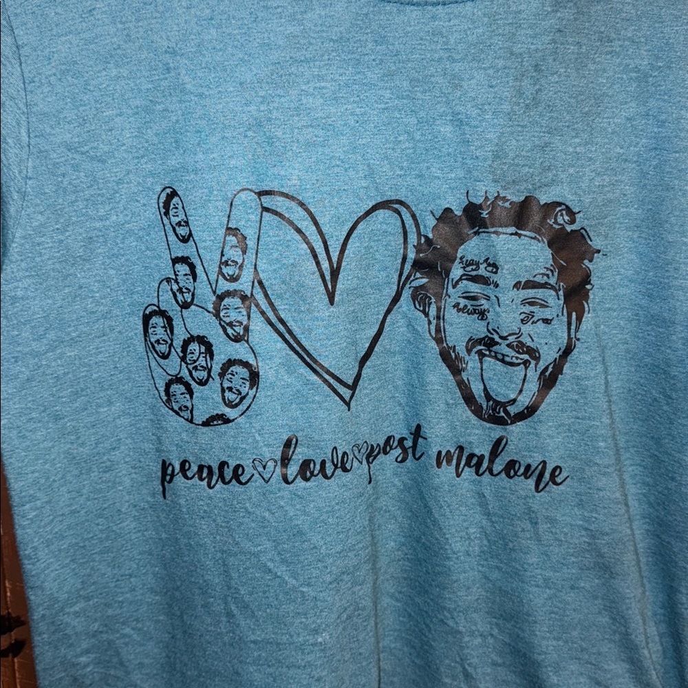 Blue Graphic Tee with Peace Love Design